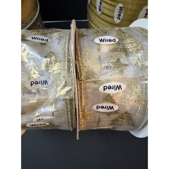 6 Rolled Wired Gold Ribbon 2.5" wide 10 Yards Each NEw - Picture 2 of 7